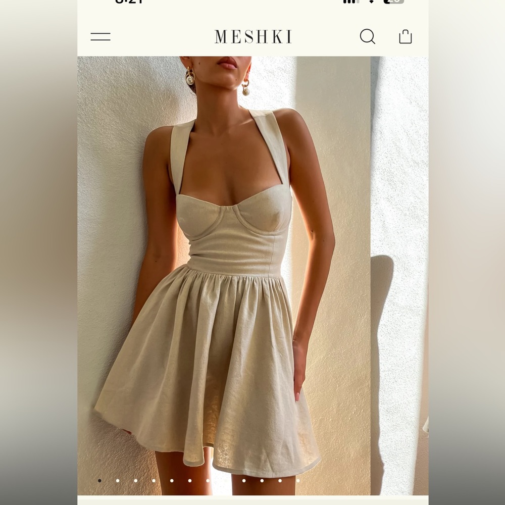 Meshki Loz Tie Back Linen Mini Dress - Natural